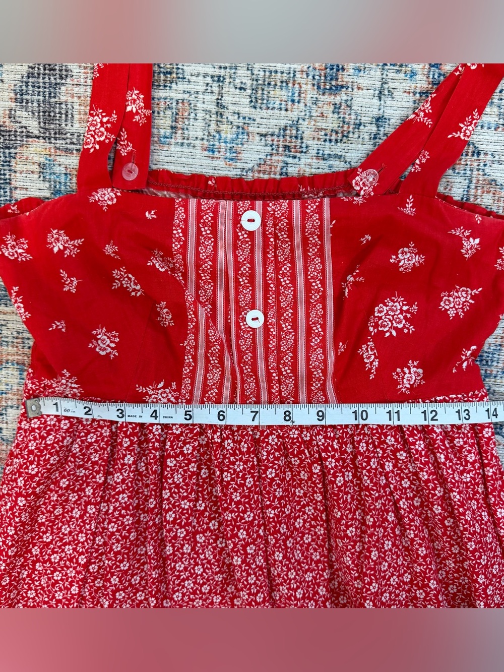 VTG 100% Cotton Union Tag Red/White Boho Cottagecore Midi Sundress S M sz 7-8 - Picture 7 of 10